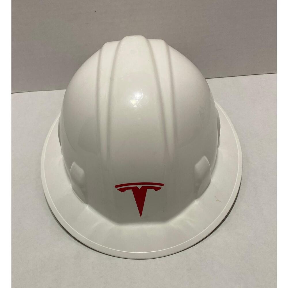 Tesla Logo Pyramex White Full Brim Hard Hat Pre Owned